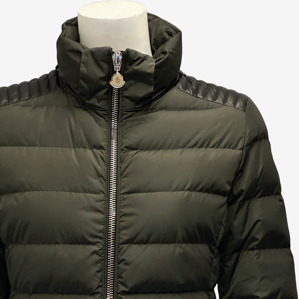 Moncler women's olive green nylon goose down puffer coat