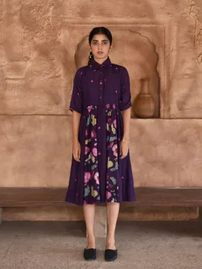 Mulberry Purple Silky Shirt Dress with Slip