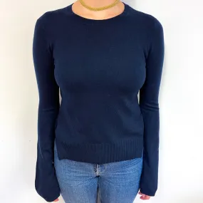 Navy Blue Bell Sleeve Cashmere Crew Neck Jumper Small