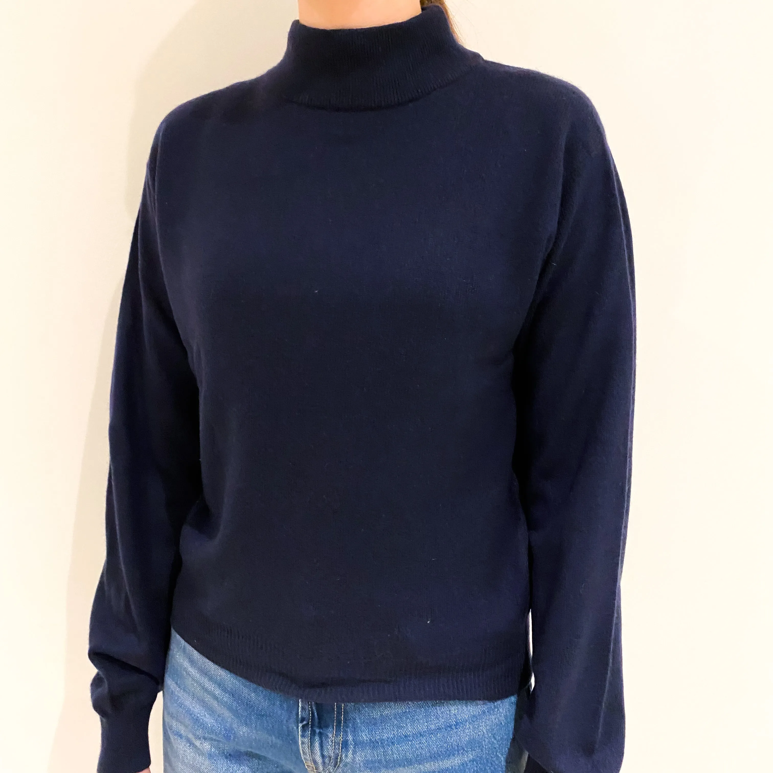Navy Blue Cashmere Turtle Neck Jumper Extra Small