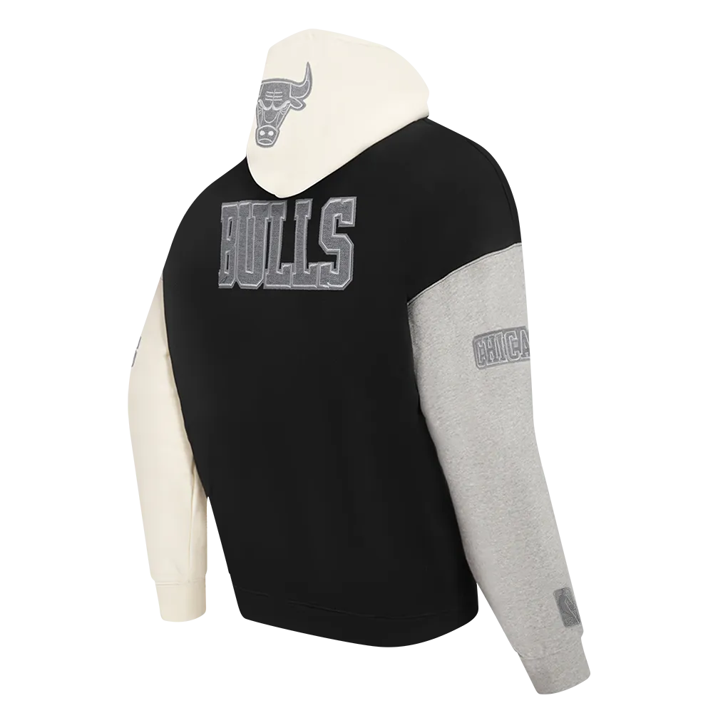 NBA CHICAGO BULLS REVERSE FRENCH TERRY MEN'S CB FLC PO HOODIE (BLACK/GRAY/EGGSHELL)