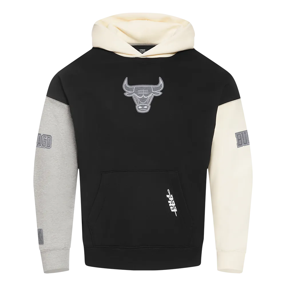NBA CHICAGO BULLS REVERSE FRENCH TERRY MEN'S CB FLC PO HOODIE (BLACK/GRAY/EGGSHELL)