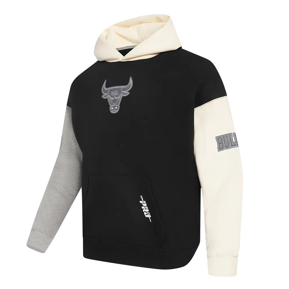 NBA CHICAGO BULLS REVERSE FRENCH TERRY MEN'S CB FLC PO HOODIE (BLACK/GRAY/EGGSHELL)