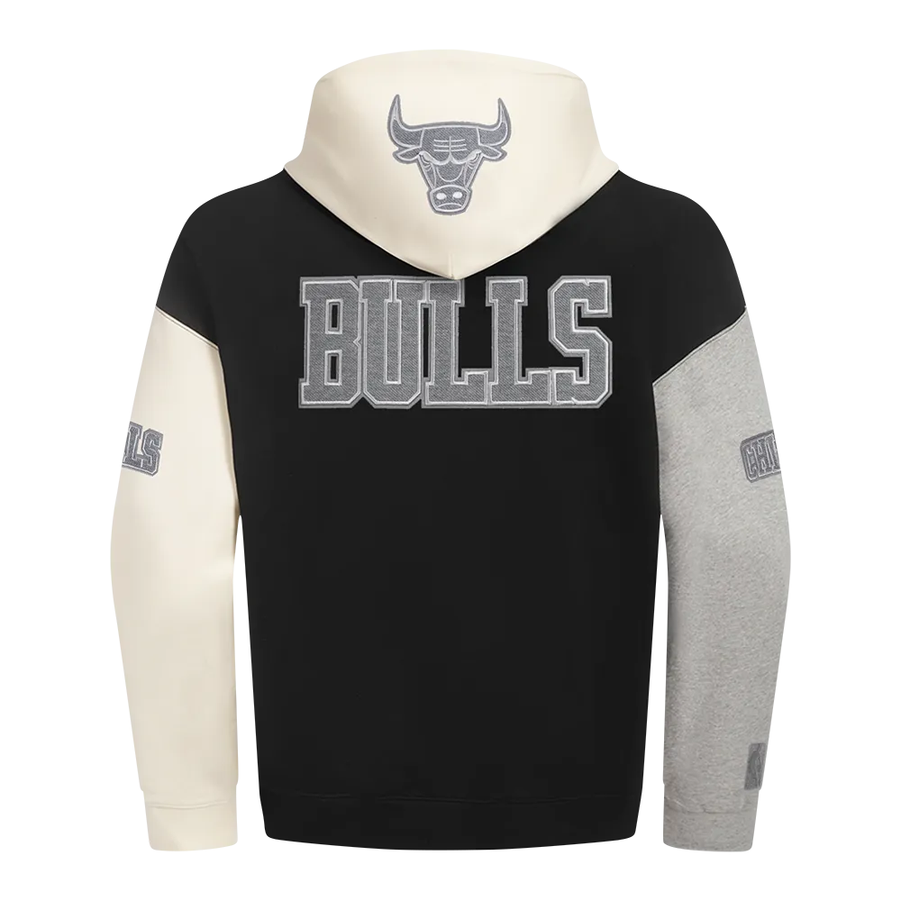 NBA CHICAGO BULLS REVERSE FRENCH TERRY MEN'S CB FLC PO HOODIE (BLACK/GRAY/EGGSHELL)