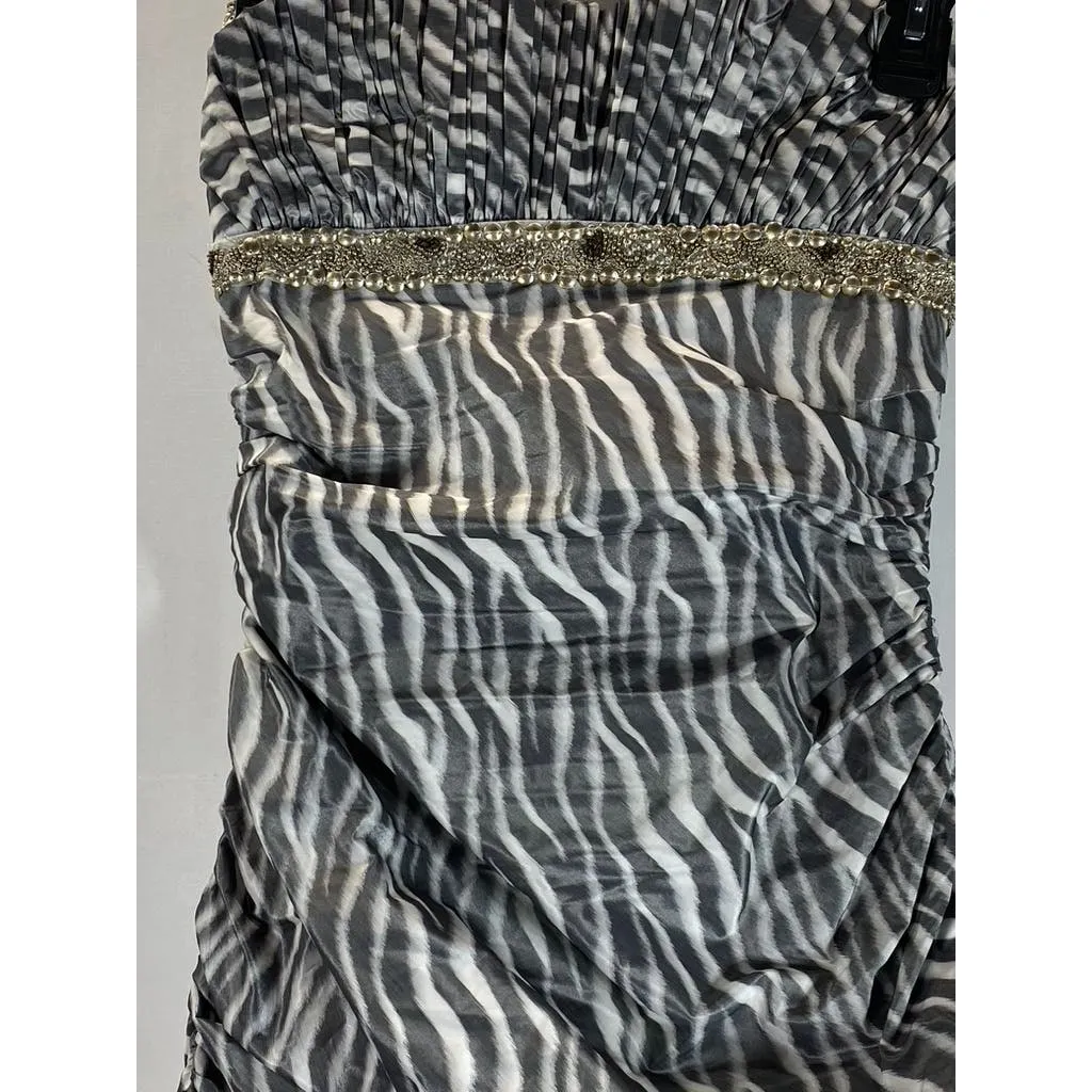 NICOLE BAKTI Vintage y2k Women's Strapless Bodycon Zebra Beaded Mini Dress SZ S