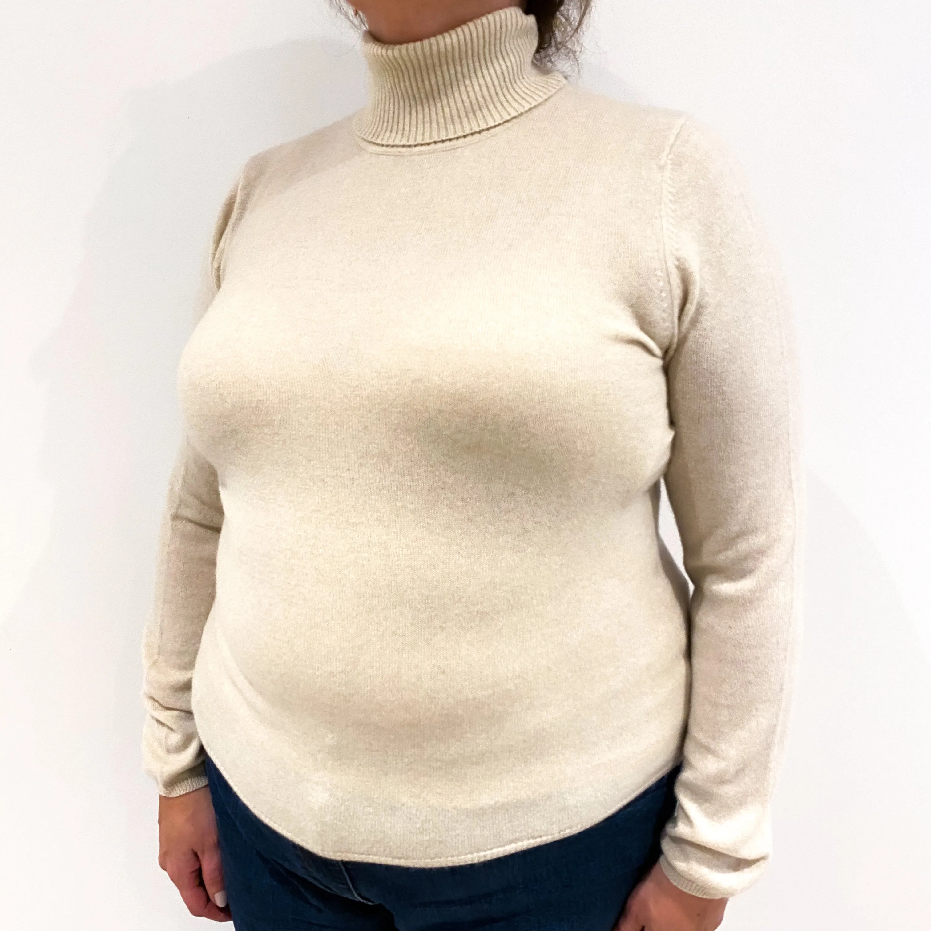 Oatmeal Cashmere Polo Neck Jumper Extra Large