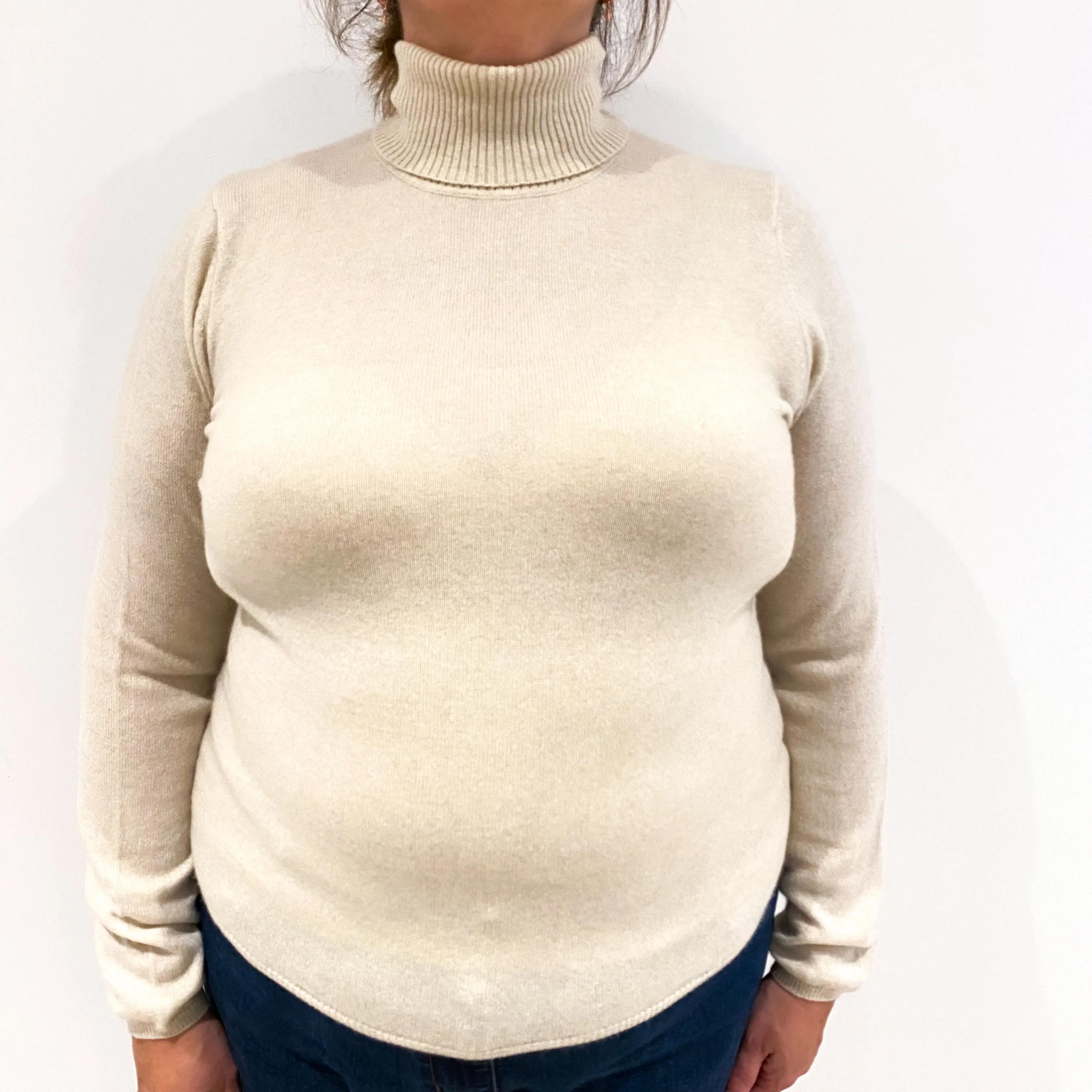Oatmeal Cashmere Polo Neck Jumper Extra Large