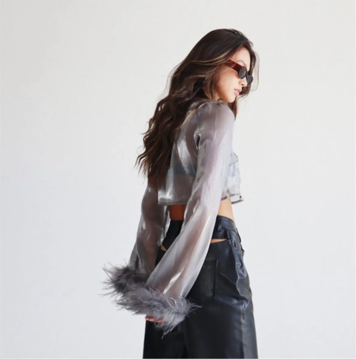 Organza Feathers Crop Top