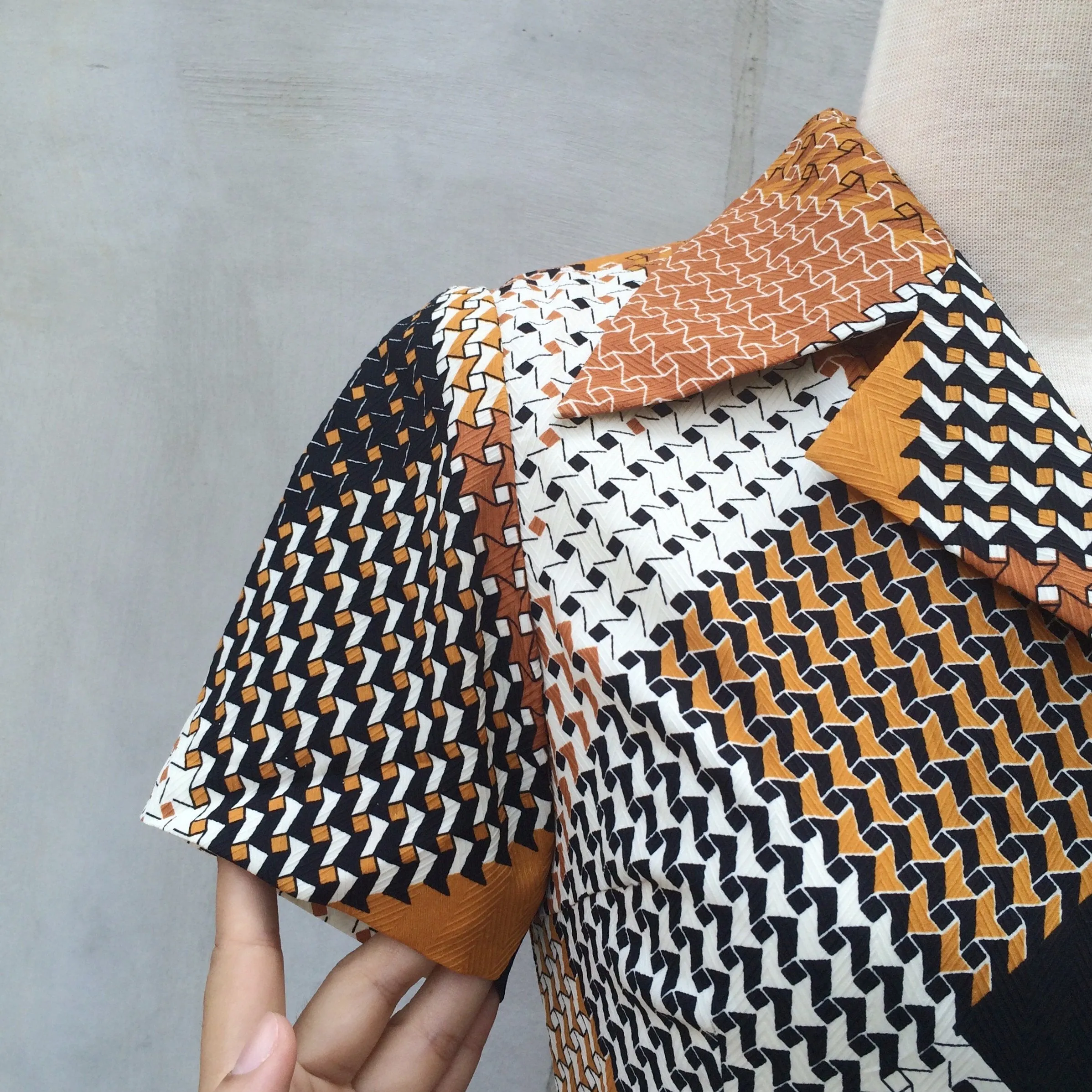 Patched a Heart | Vintage 1960s 1970s patchwork houndstooth patterned print Shirtwaist dress