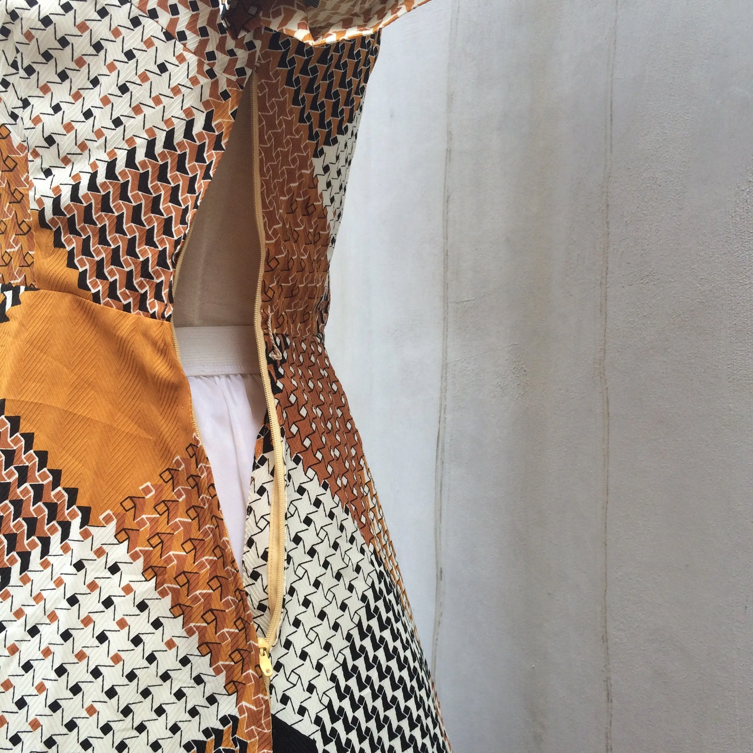 Patched a Heart | Vintage 1960s 1970s patchwork houndstooth patterned print Shirtwaist dress