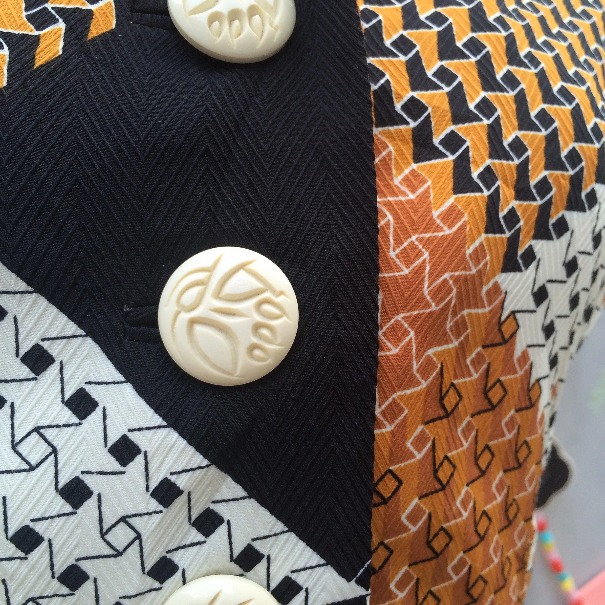 Patched a Heart | Vintage 1960s 1970s patchwork houndstooth patterned print Shirtwaist dress