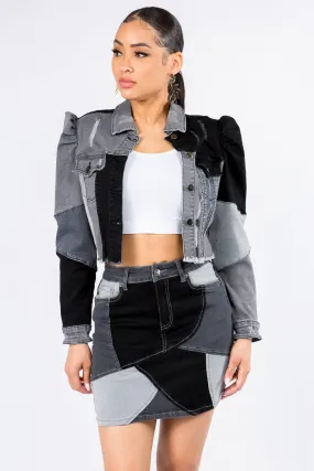 Patchwork Cropped Denim Jacket