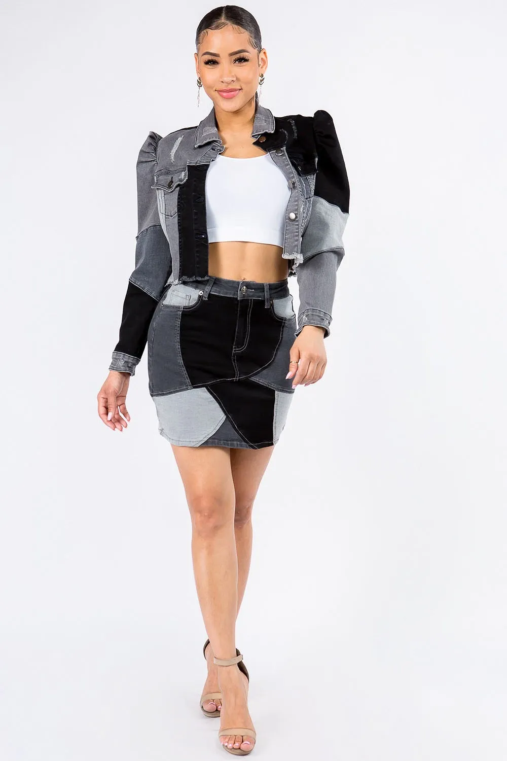 Patchwork Cropped Denim Jacket