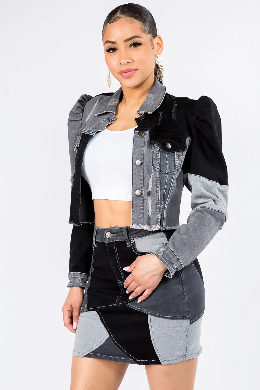 Patchwork Cropped Denim Jacket