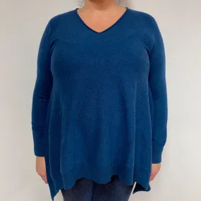 Petrol Blue Floaty Cashmere V-Neck Tunic Extra Large