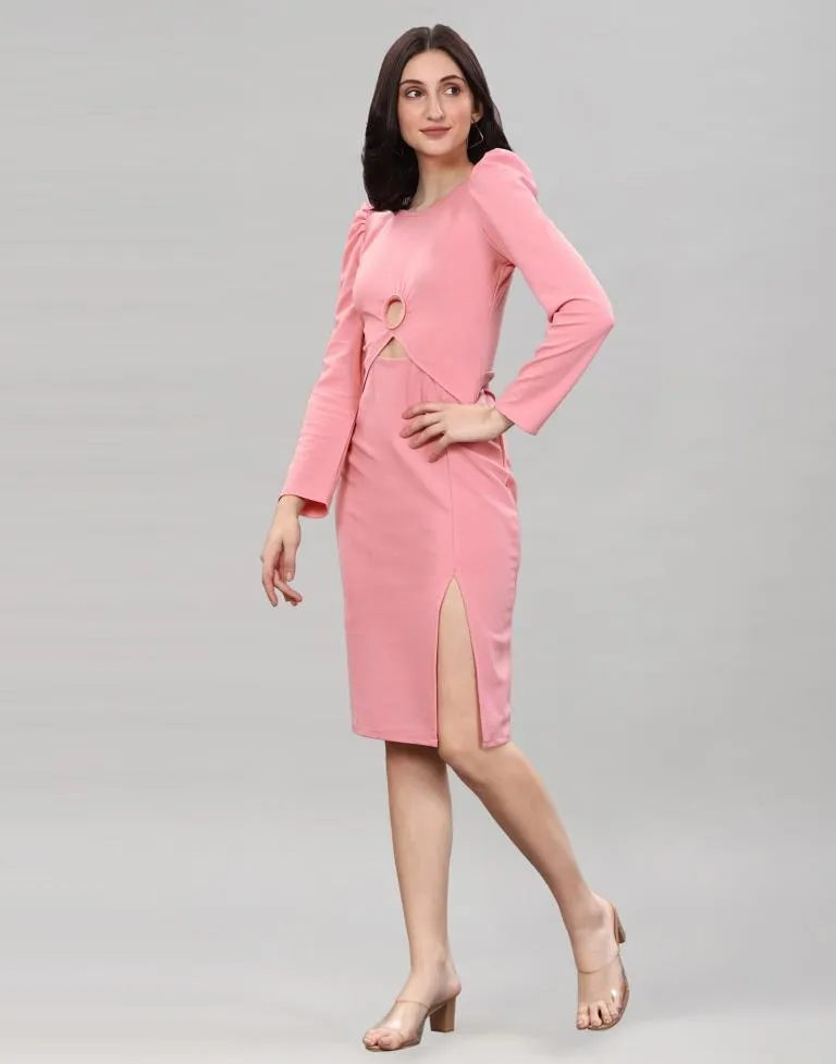 Pink Coloured Lycra Knitted Bodycon Dress