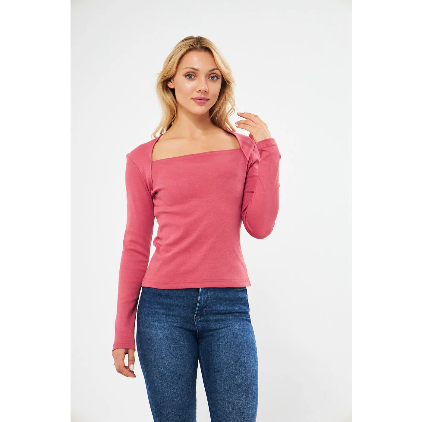 Pink Rib Swan Neck Top