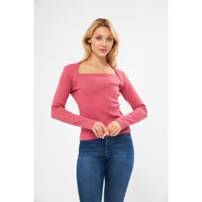 Pink Rib Swan Neck Top