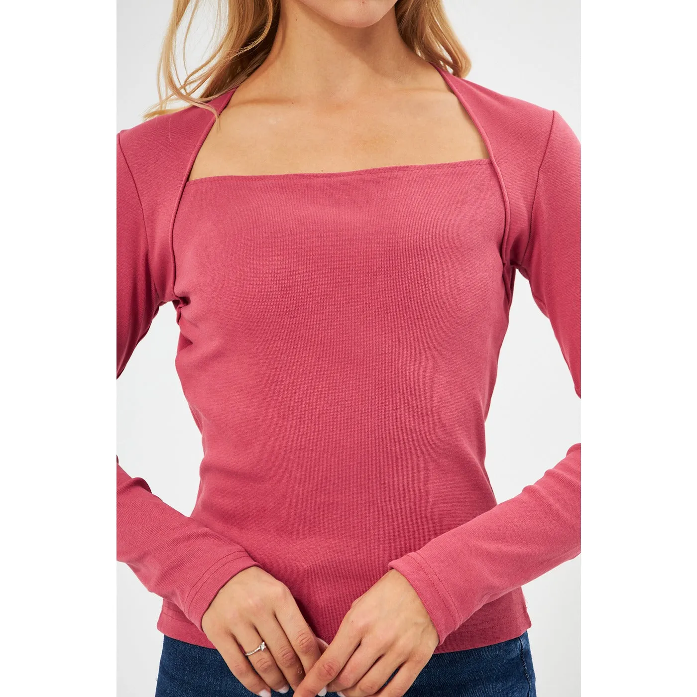 Pink Rib Swan Neck Top