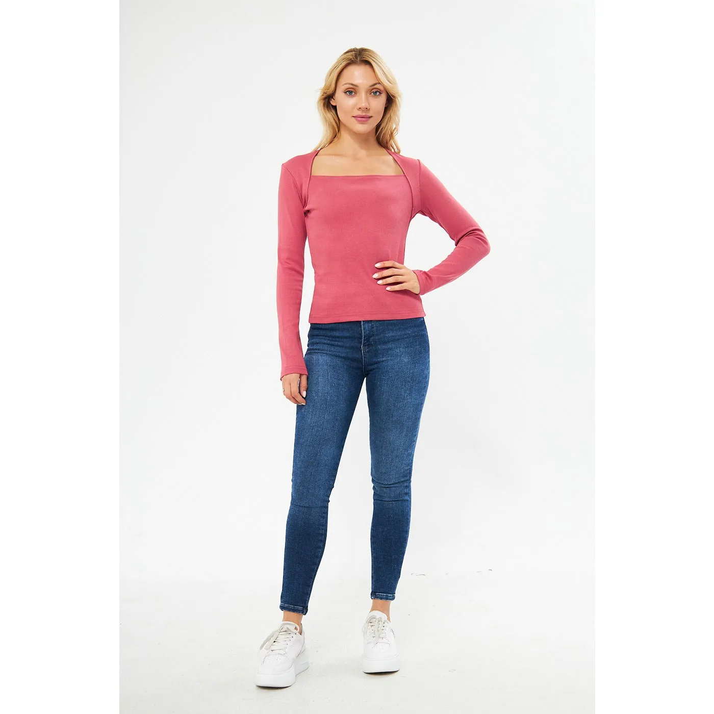 Pink Rib Swan Neck Top