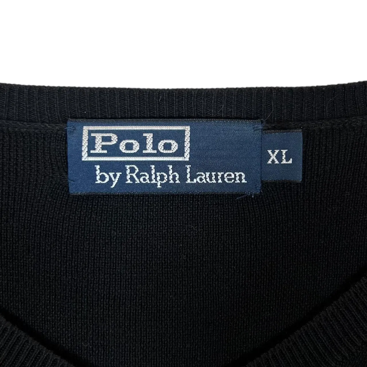 POLO RALPH LAUREN Classic Embroidered Mini Logo V-Neck Black Knit Sweater Jumper