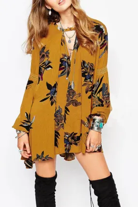 Retro Print Swing Tunic Dress Yellow