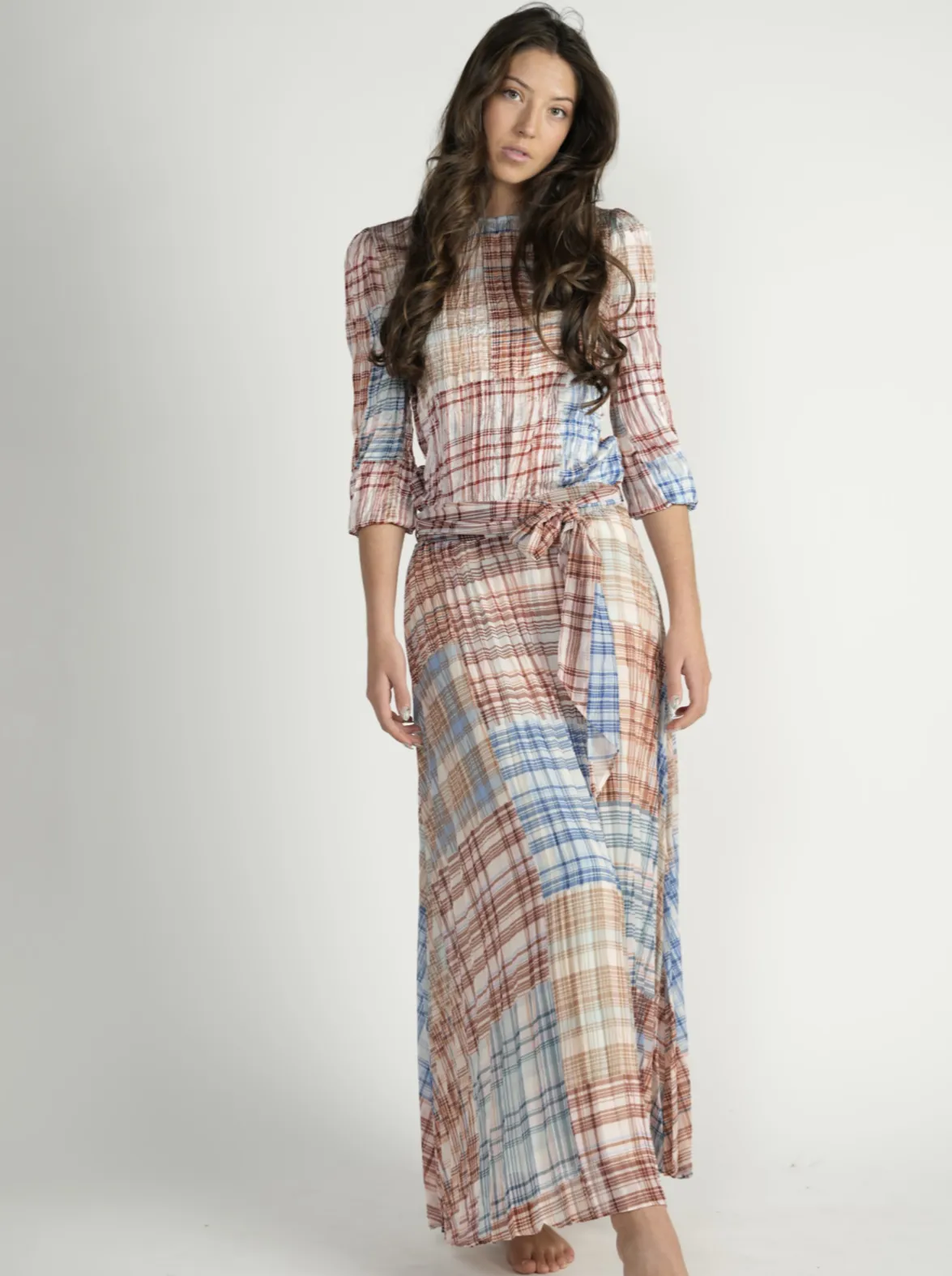 Rust Plaid Set With Tie Belt