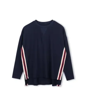 set outfit elastic stripe side tee with maxi skirt - navy