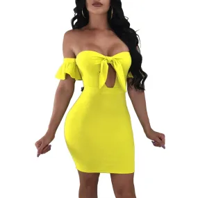 Sexy Sweetheart Bandage Bodycon Dress With Details #Yellow #Strapless #Bandage