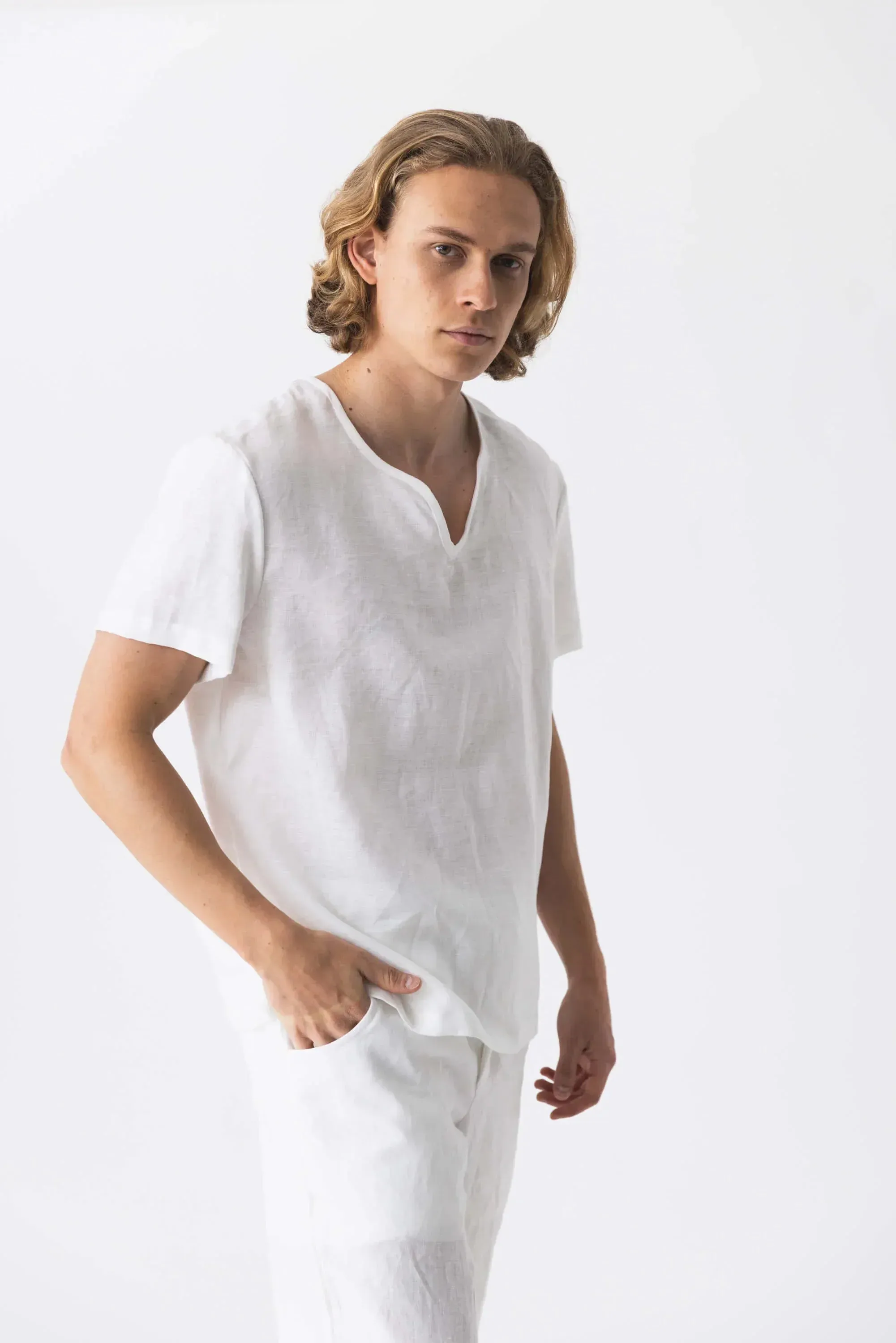 Short-sleeved linen tunic burgundy - Marcelo