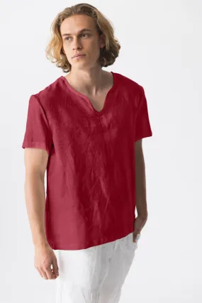 Short-sleeved linen tunic burgundy - Marcelo