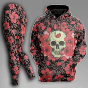 Skull Flower Pattern Gothic Combo Hoodie and Leggings