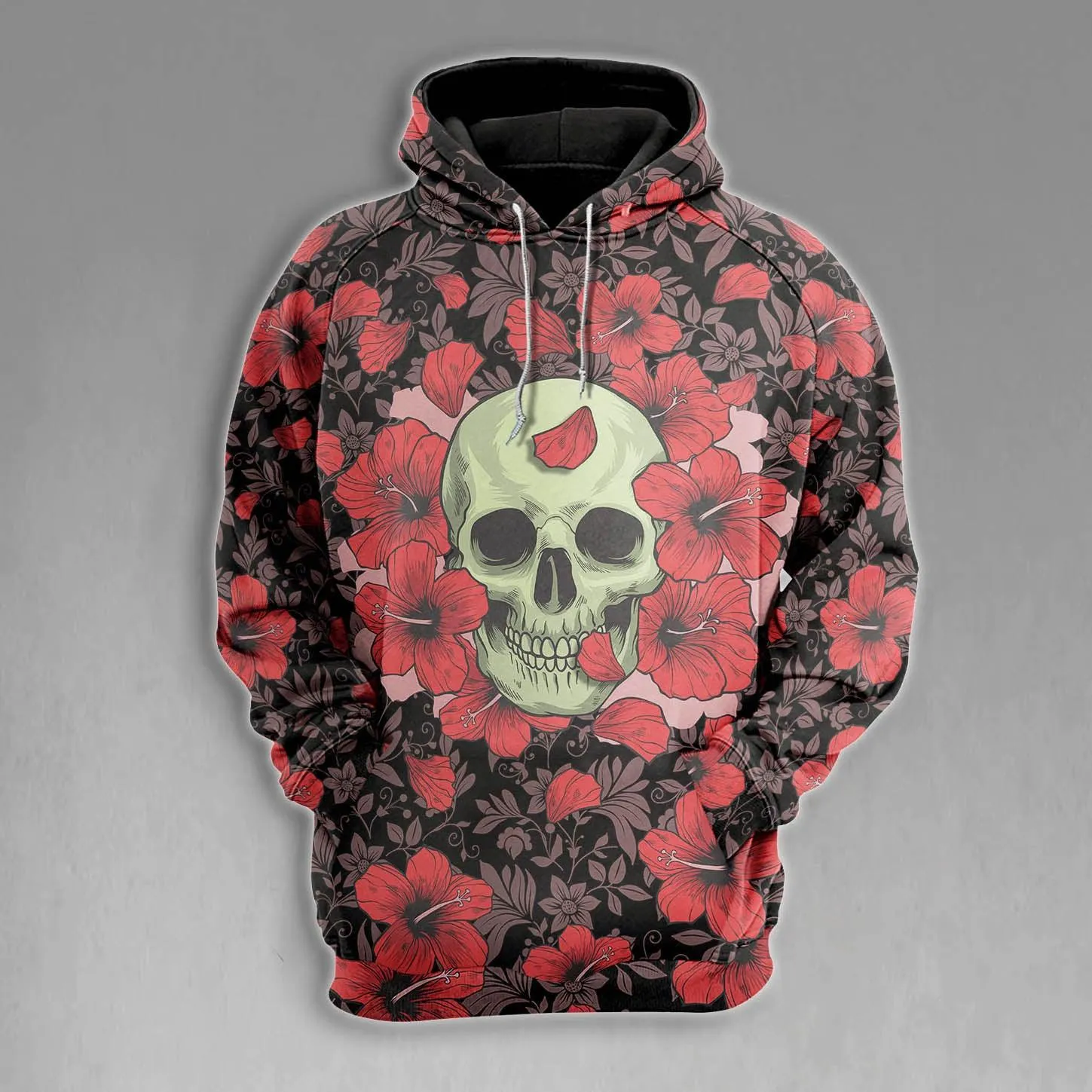 Skull Flower Pattern Gothic Combo Hoodie and Leggings
