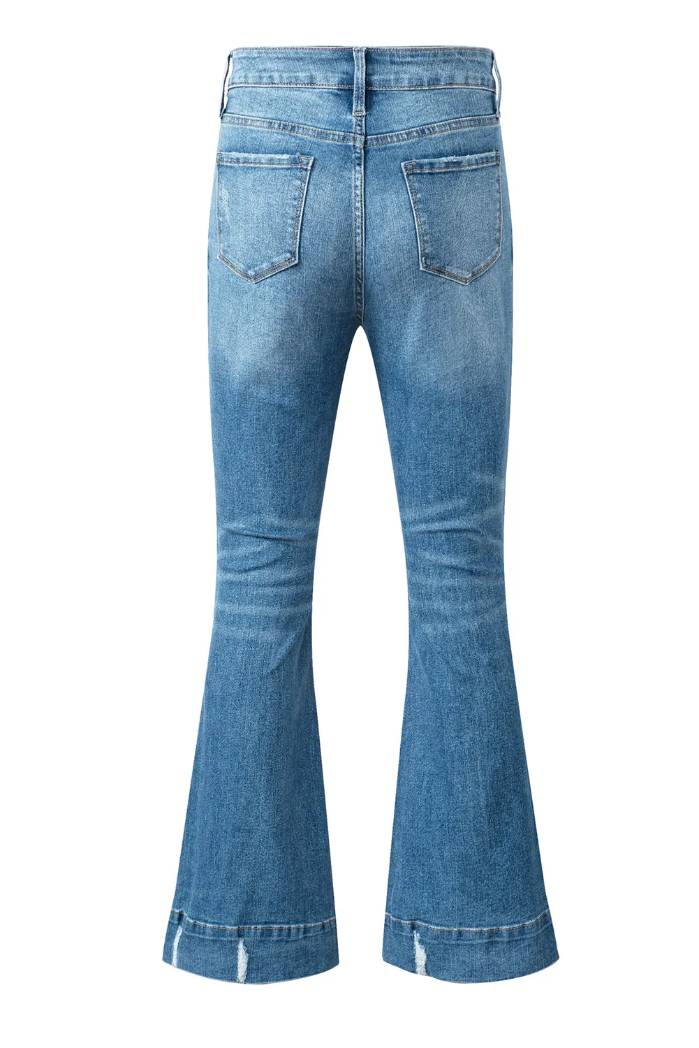 Slight Distressed Wash Flare Jeans