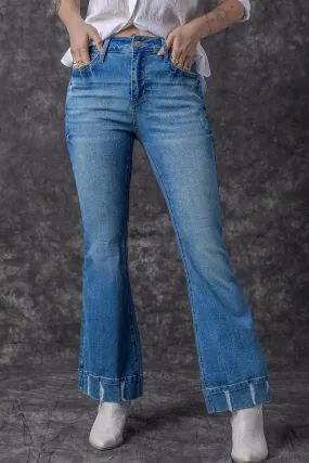 Slight Distressed Wash Flare Jeans