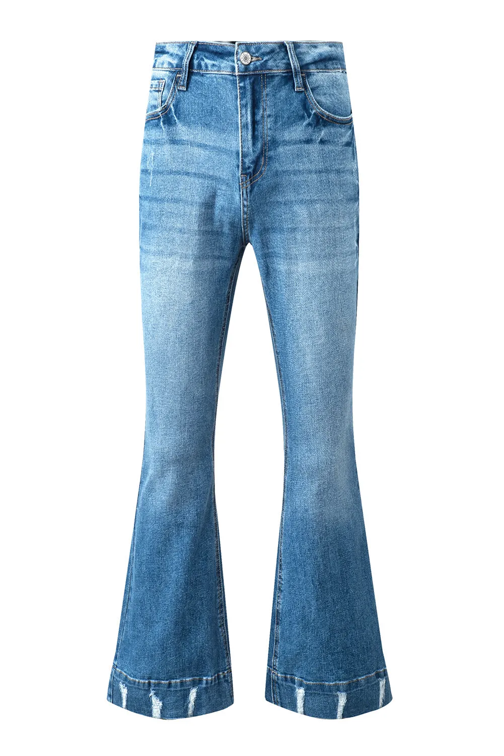 Slight Distressed Wash Flare Jeans