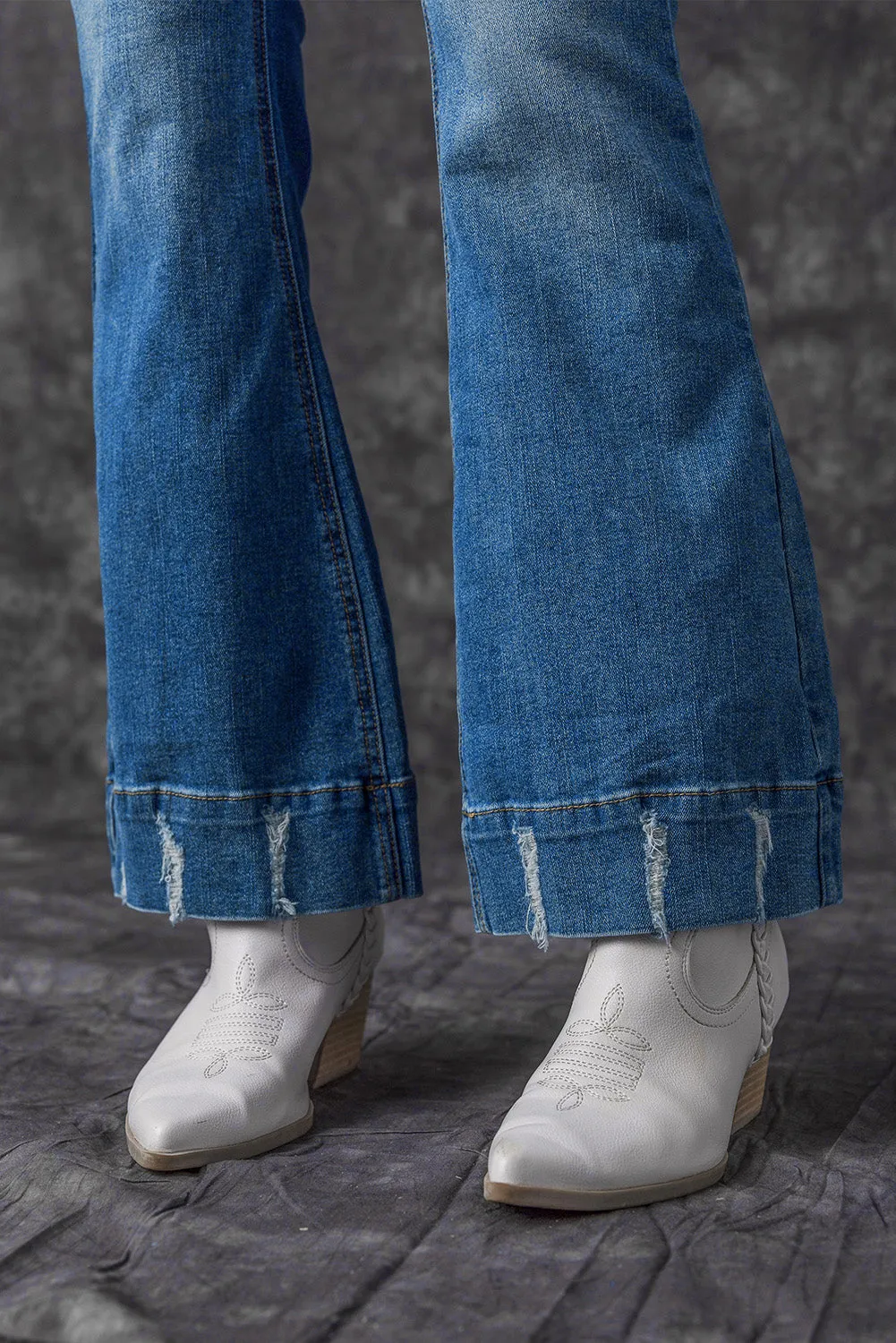 Slight Distressed Wash Flare Jeans