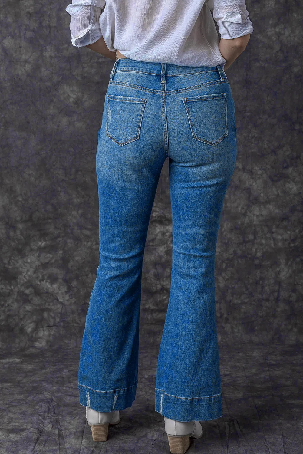 Slight Distressed Wash Flare Jeans