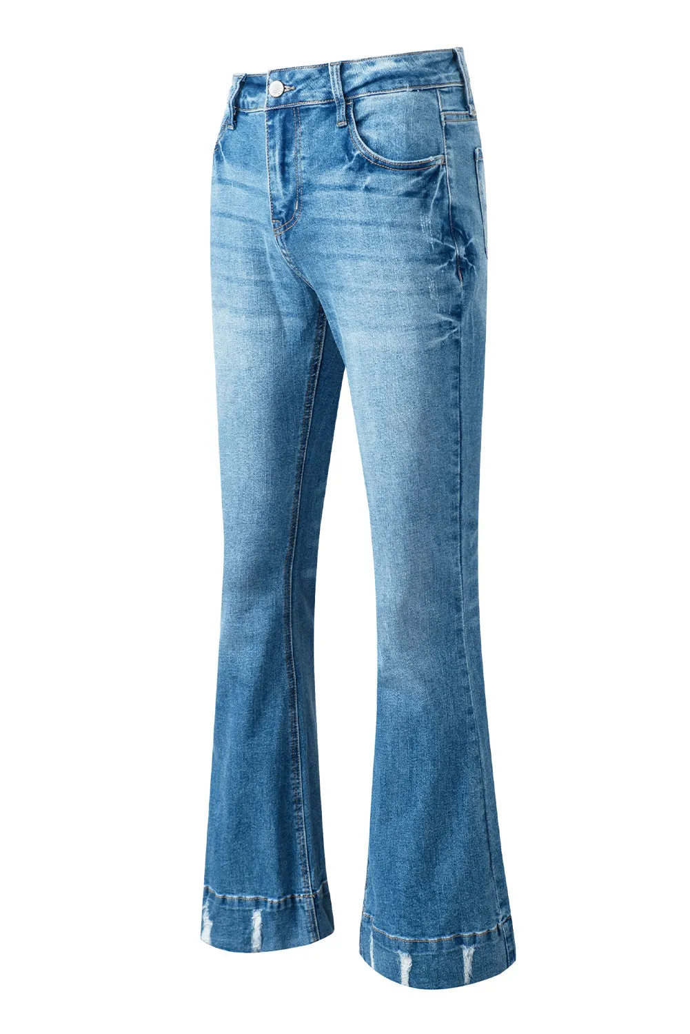 Slight Distressed Wash Flare Jeans