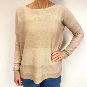 Slouchy Beige Stripe Cashmere Crew Neck Jumper Medium