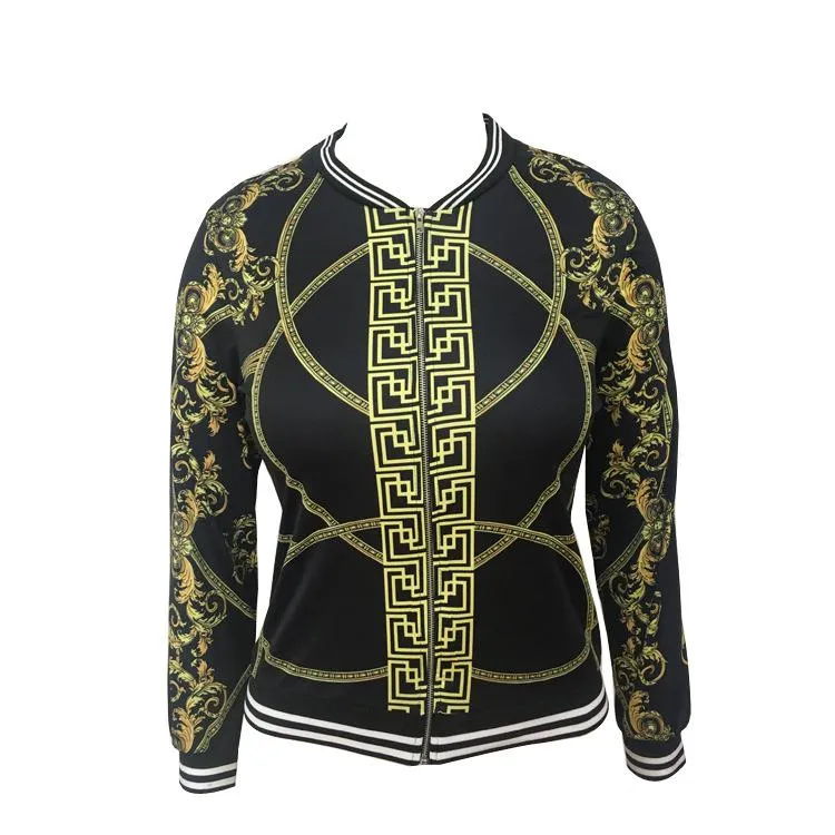 Stand Collar Women Print Cropped Short Jacket Coat