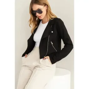 Suede Cropped Black Motto Jacket