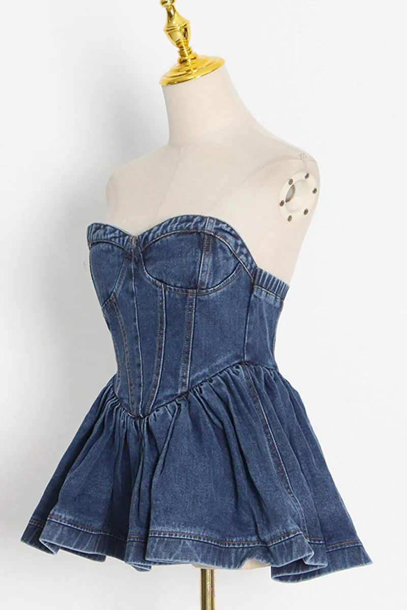 TD604 Sexy Patchwork Denim Tube Top
