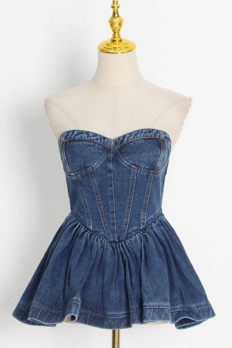 TD604 Sexy Patchwork Denim Tube Top