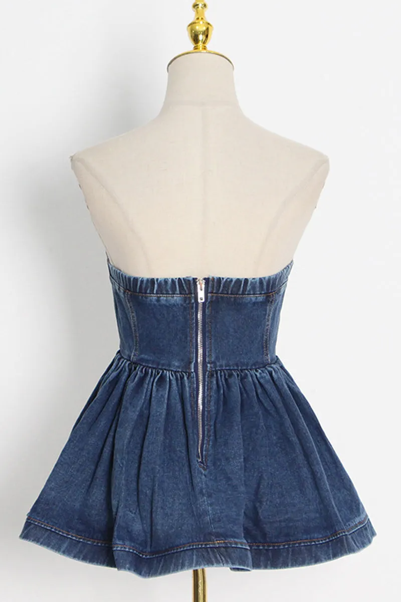 TD604 Sexy Patchwork Denim Tube Top