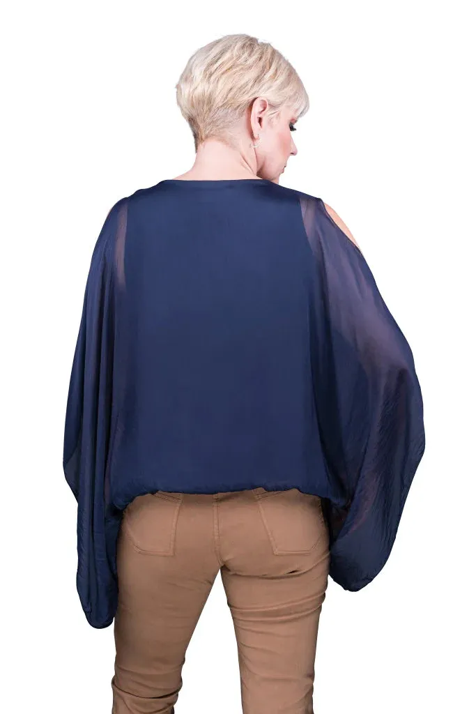 TEES BY TINA BT224 Tenley Cold Shoulder Silk Convertible Tank