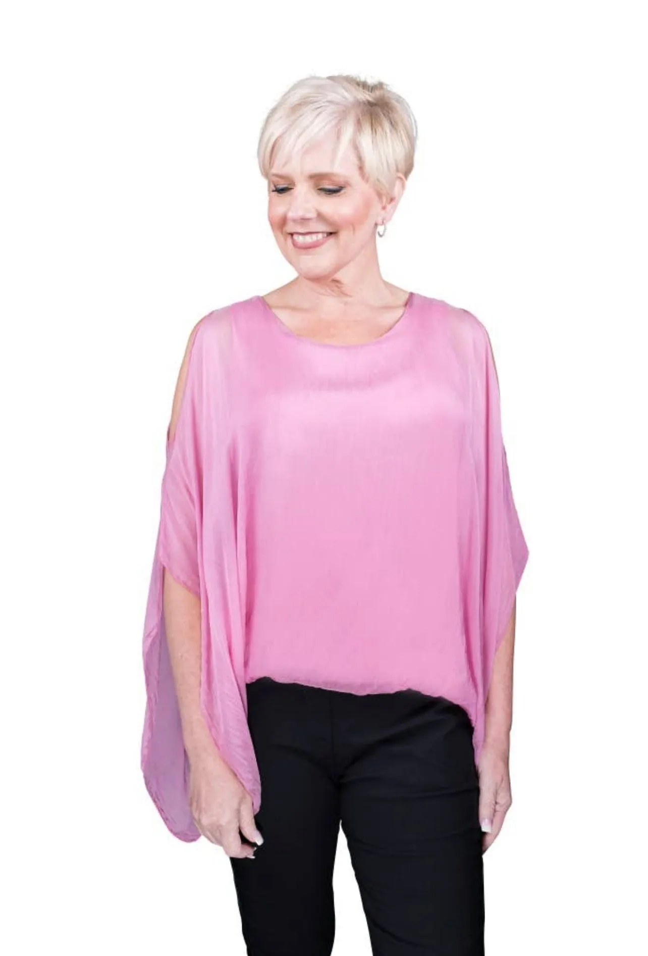 TEES BY TINA BT224 Tenley Cold Shoulder Silk Convertible Tank