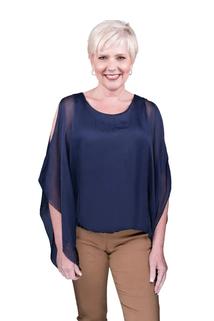 TEES BY TINA BT224 Tenley Cold Shoulder Silk Convertible Tank