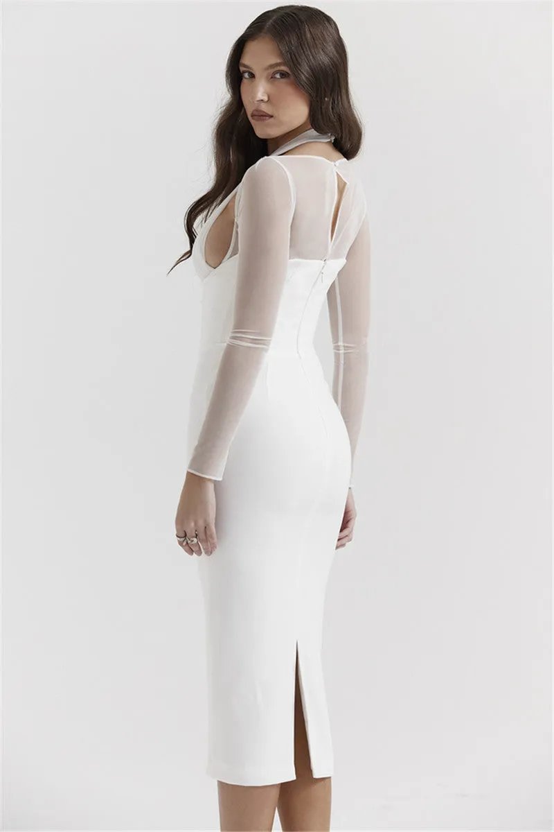 Teresa Halter Deep V Neck Sexy Midi Dress