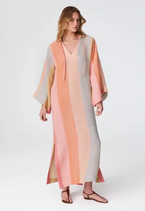 THE TUNIC CAFTAN in SHERBET AWNING STRIPED CHIOS GAUZE